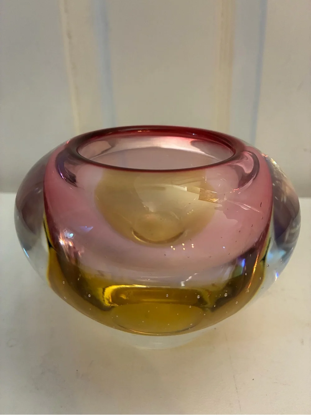 Evolution by Waterford Crystal Pink Mist Amber Art Glass Votive Holder Poland